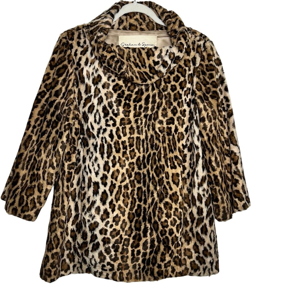 Graham & Spencer Leopard Faux Fur Pullover Sweater Women's Small Brown Cowl Neck